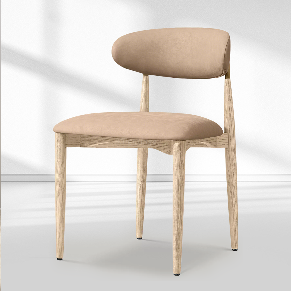 Moktan Sabai Vegan Leather Dining Chair with Oak Frame & Steel Legs 30.5" H Whitewashed Oak Brass Latte