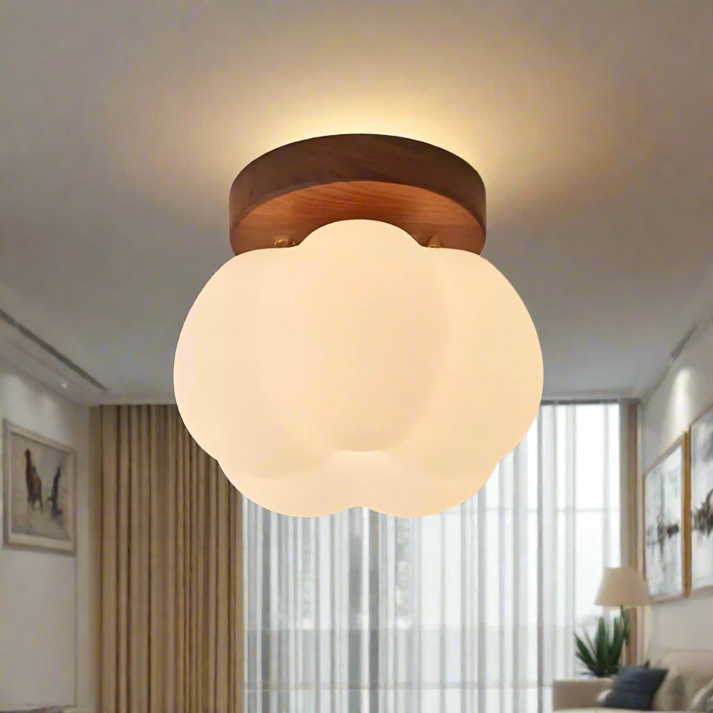Moktan Sabai Pumpkin Flush Mount Ceiling Light Modern Round LED Ceiling Lamp A- Walnut Wood