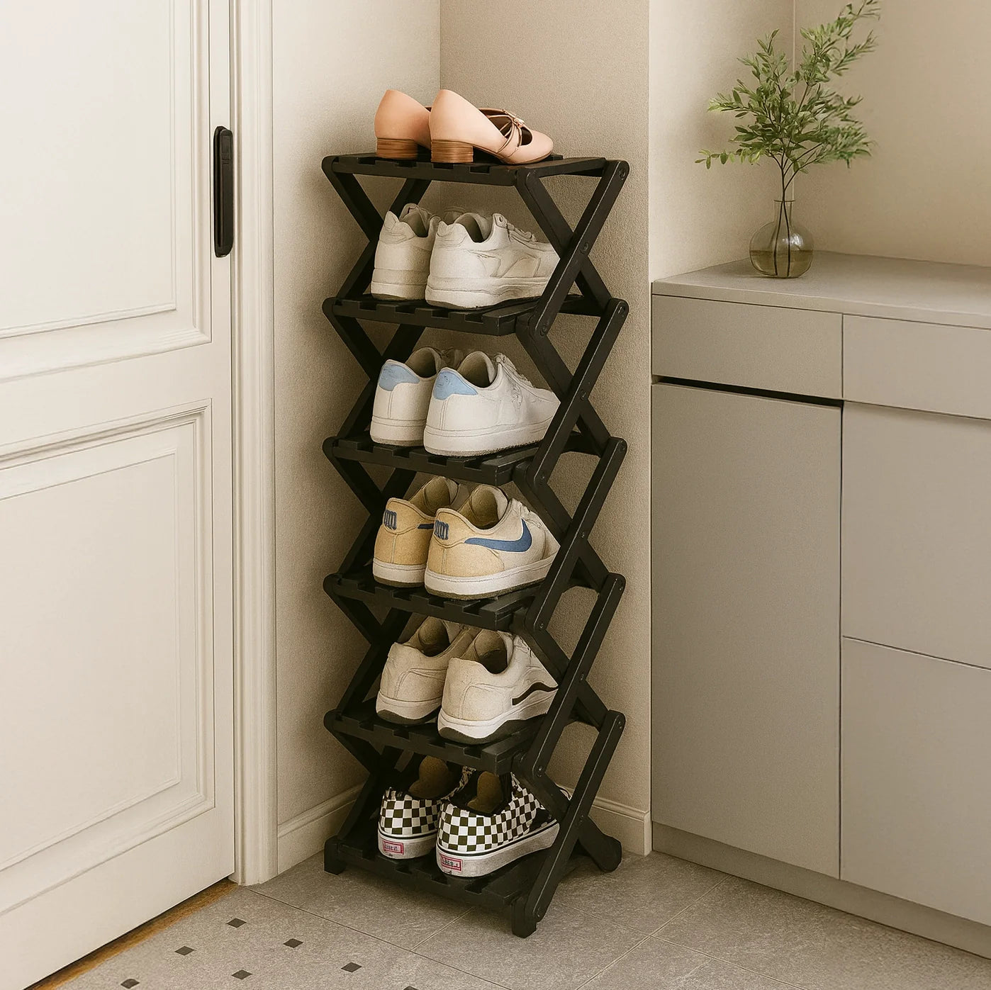 Moktan Sabai Bamboo Foldable Shoe Rack | Multi-Tier Space-Saving Organizer
