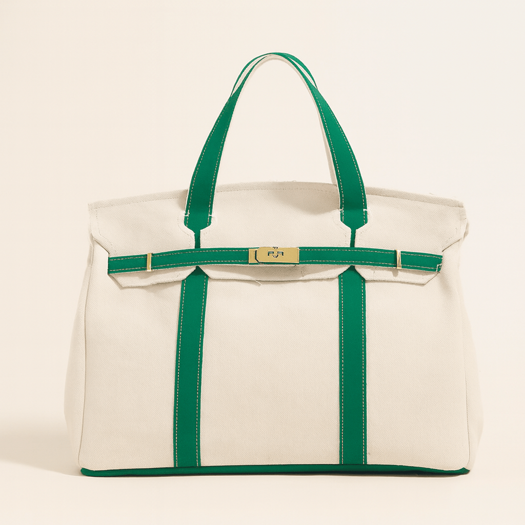 Moktan Sabai Canvas Tote Bag with Steel Accents Forest Green
