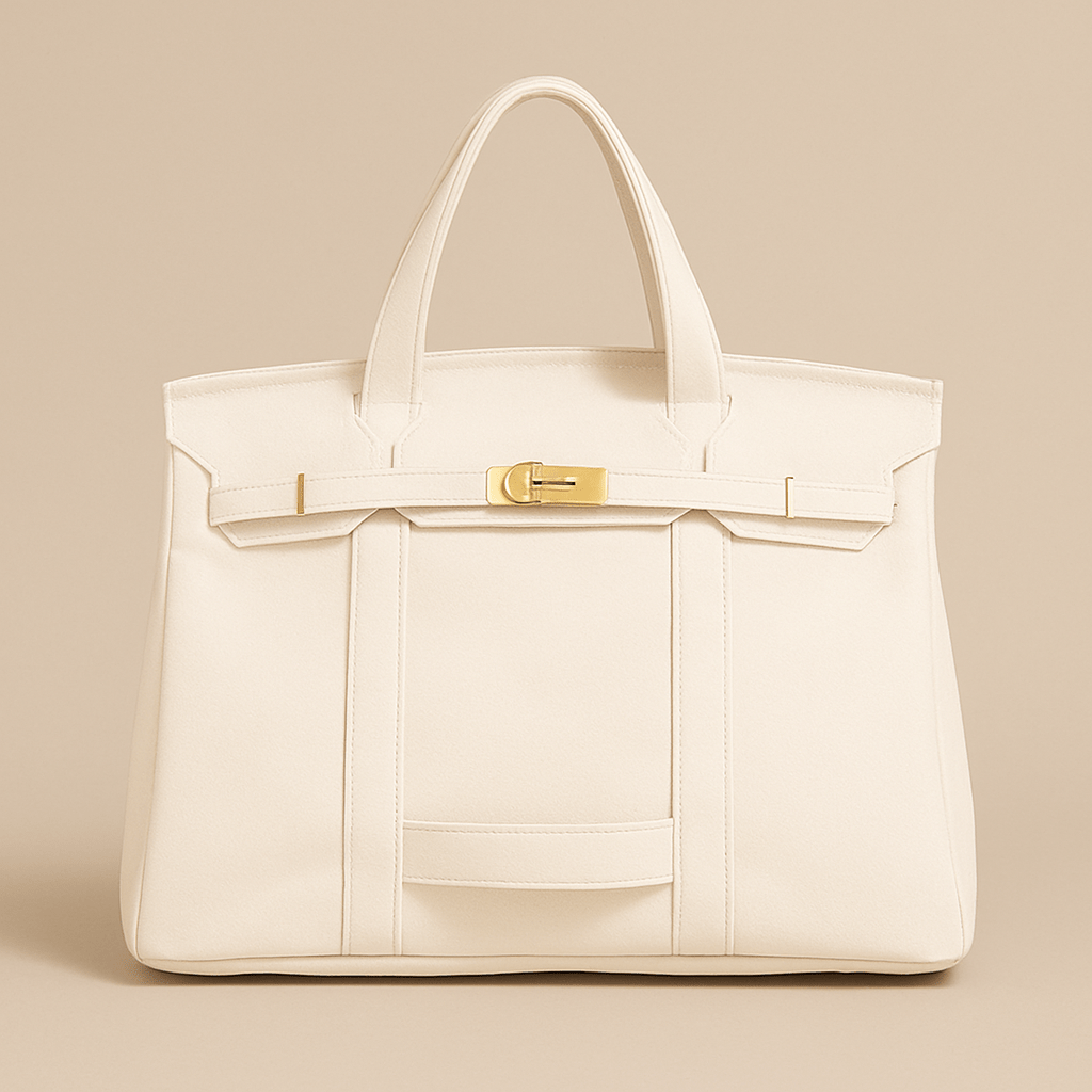 Moktan Sabai Canvas Tote Bag with Steel Accents Linen White