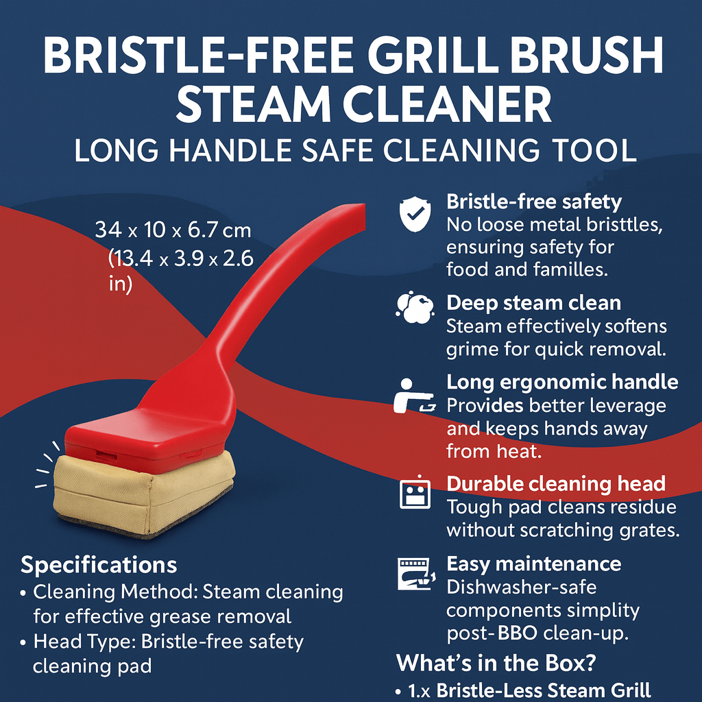 Moktan Sabai Bristle-Free Grill Steam Cleaner Brush with Long Handle