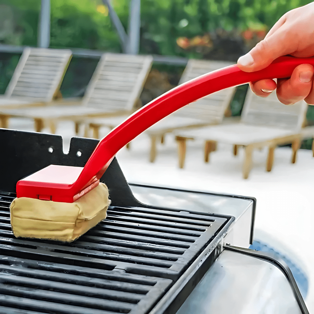 Moktan Sabai Bristle-Free Grill Steam Cleaner Brush with Long Handle Red