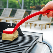 Moktan Sabai Bristle-Free Grill Steam Cleaner Brush with Long Handle Red