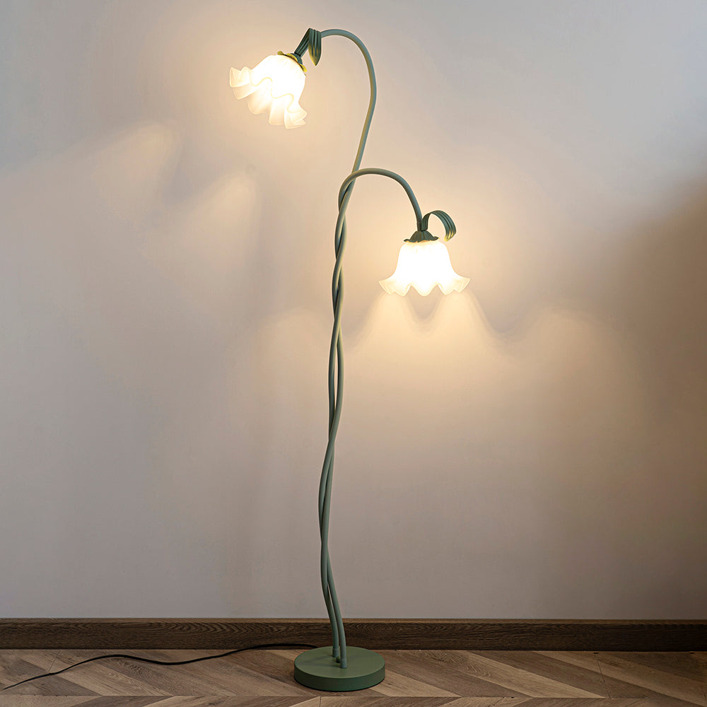 Moktan Sabai Calla Flower Floor Lamp Matte Green Floral Standing Light 2 Heads Ø 20cm x H 170cm ∅ 7.8″ x H 66.9″ Acrylic lampshade Green and white