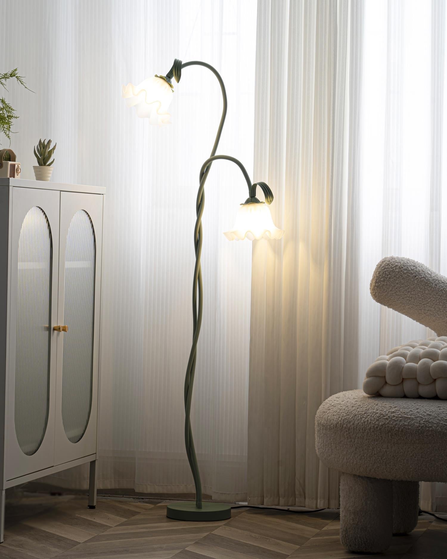 Moktan Sabai Calla Flower Floor Lamp Matte Green Floral Standing Light