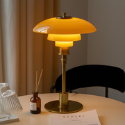 Moktan Sabai Dimmable Table Lamp with Rotary Switch LED E27 Iron Glass Desk Lamp Amber and Gold