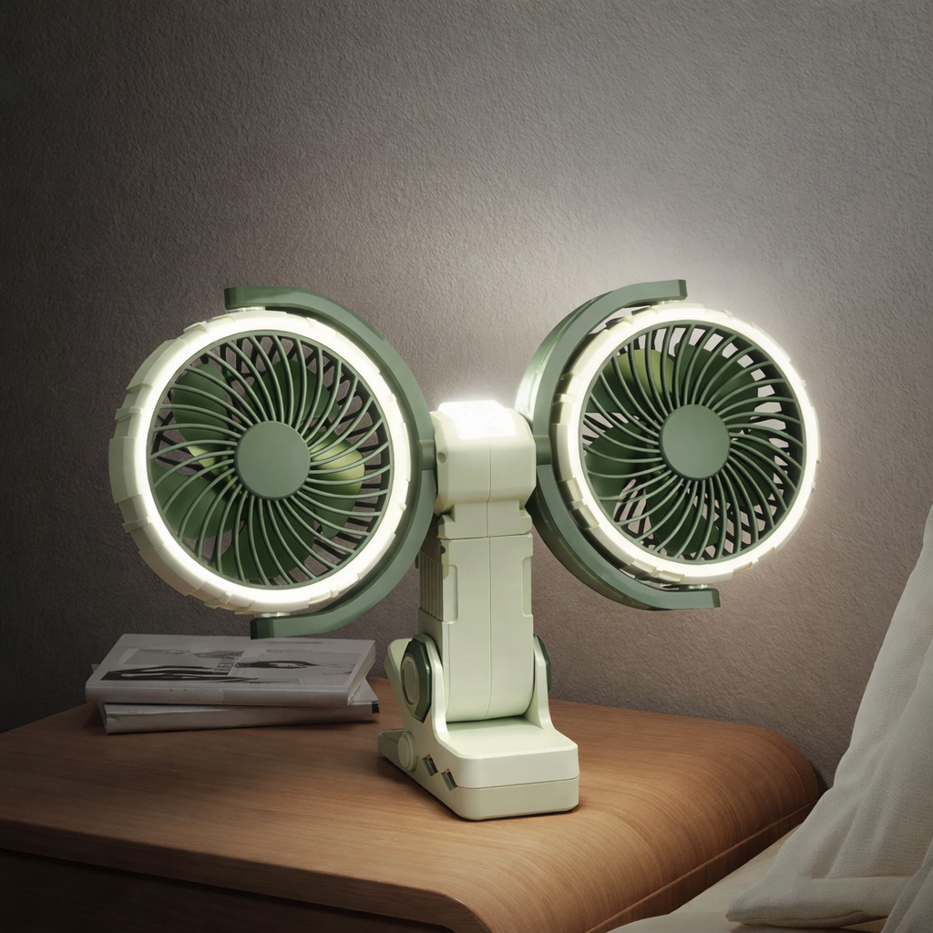 Moktan Sabai Cool Breeze | Portable Car Fan with Dual Heads & Rechargeable Battery | Adjustable Speed for Comfortable Travel