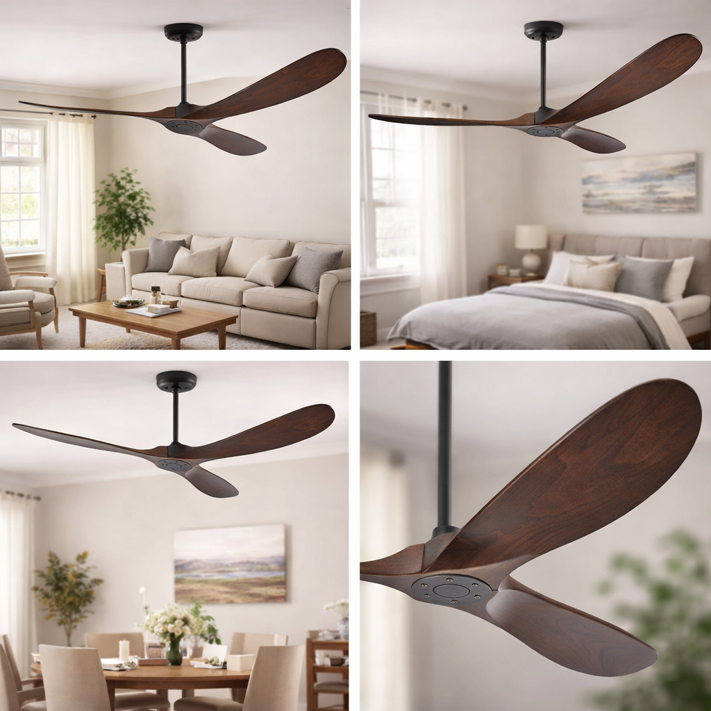 Moktan Sabai 60 Inch Solid Wood Ceiling Fan 3-Blade DC Motor Remote