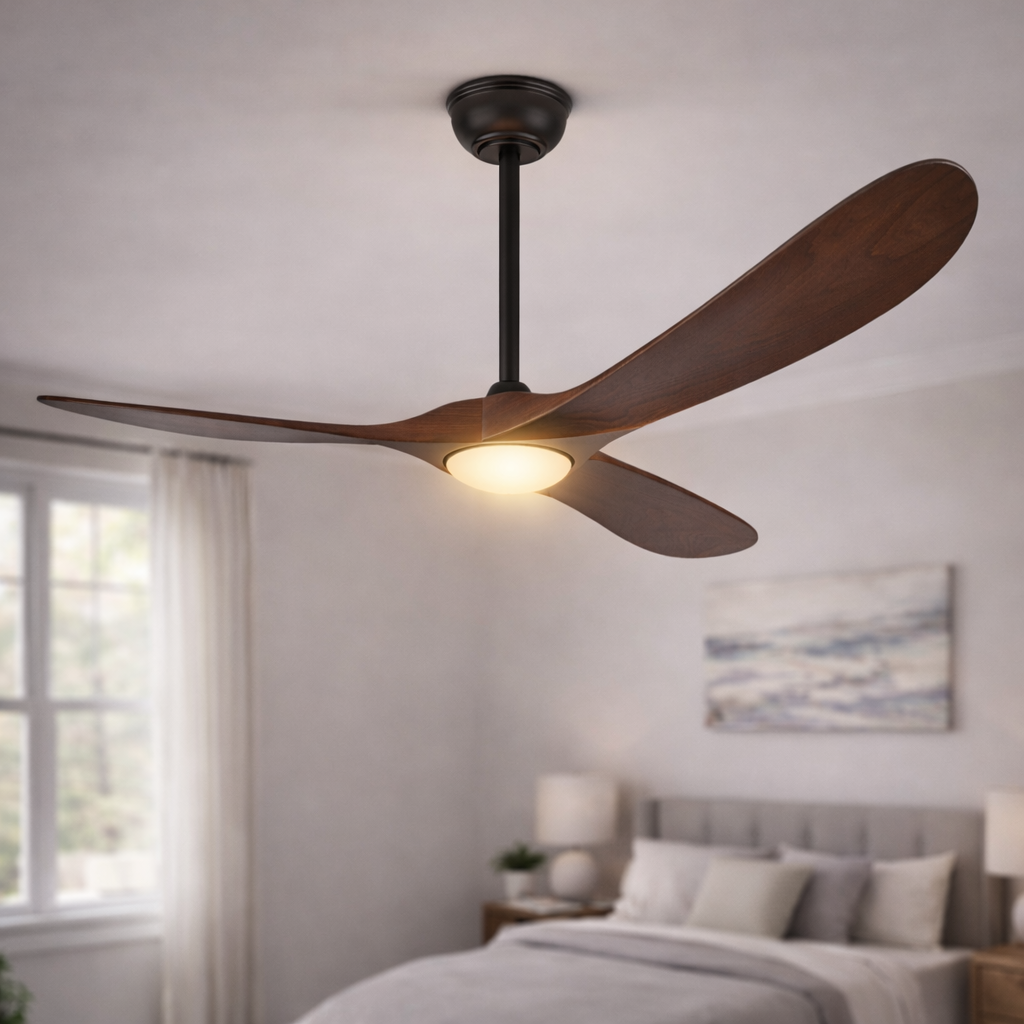 Moktan Sabai 52 Inch Walnut Ceiling Fan with LED Light 3-Blade DC Remote