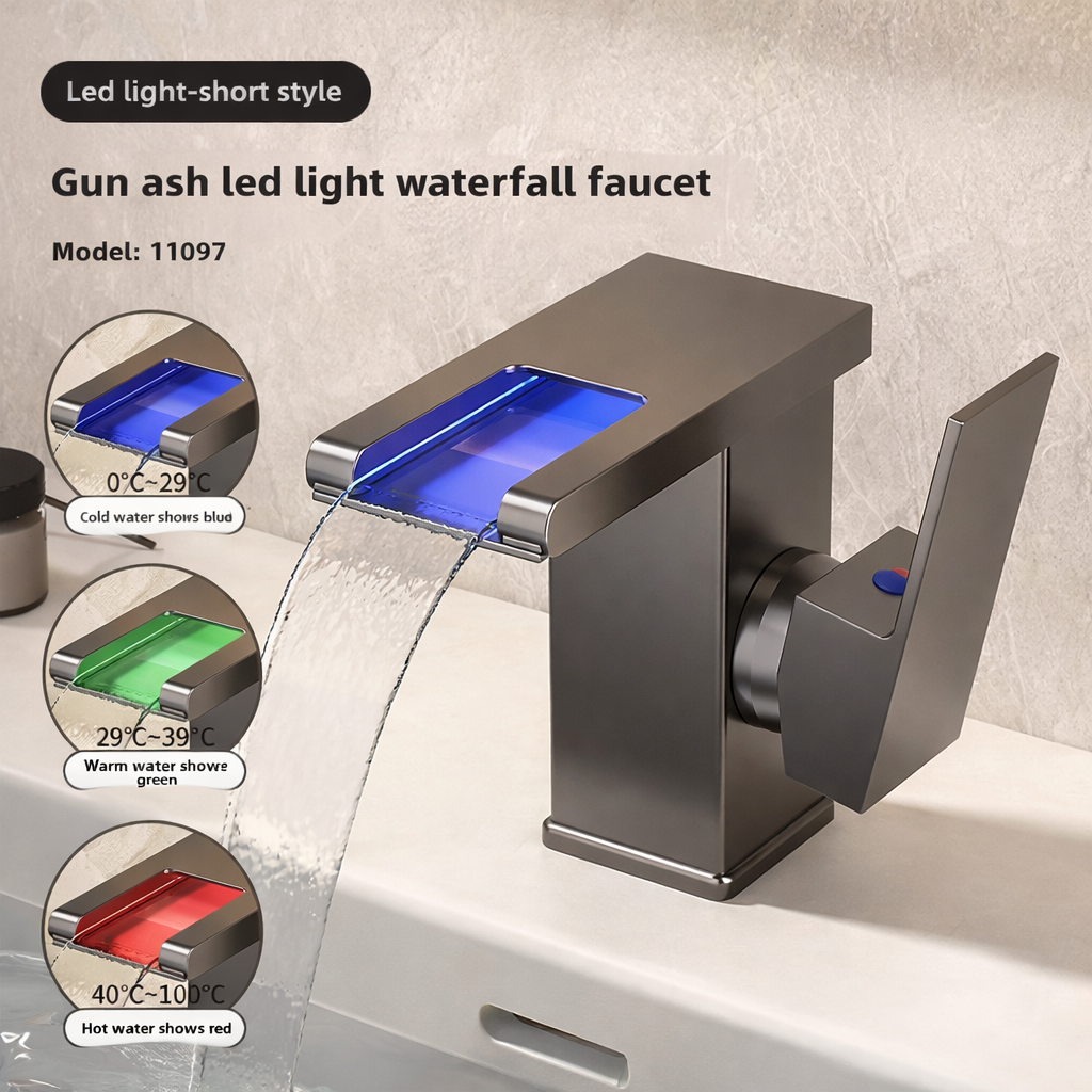 Moktan Sabai LED Bathroom Sink Faucet Hot Cold Tap Modern Brass Wash Basin Mixer Water Tap