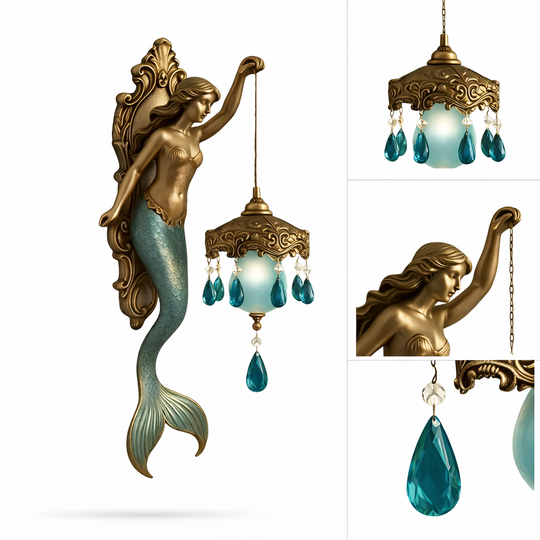 Moktan Sabai Mermaid Wall Sconce – Ocean Theme Crystal Lantern Light for Bedroom & Bathroom