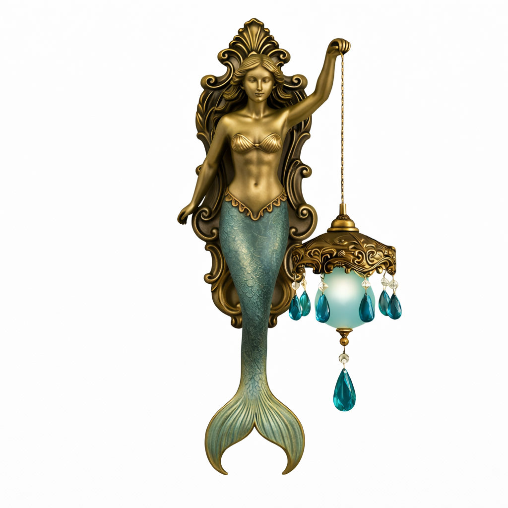 Moktan Sabai Mermaid Wall Sconce – Ocean Theme Crystal Lantern Light for Bedroom & Bathroom