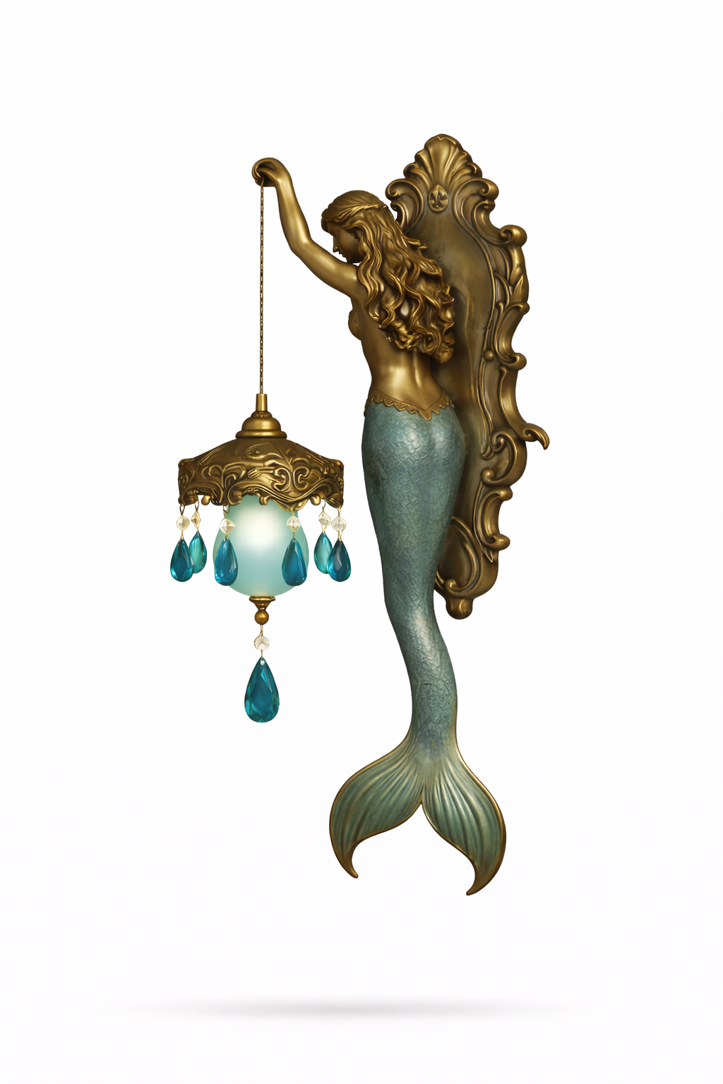 Moktan Sabai Mermaid Wall Sconce – Ocean Theme Crystal Lantern Light for Bedroom & Bathroom