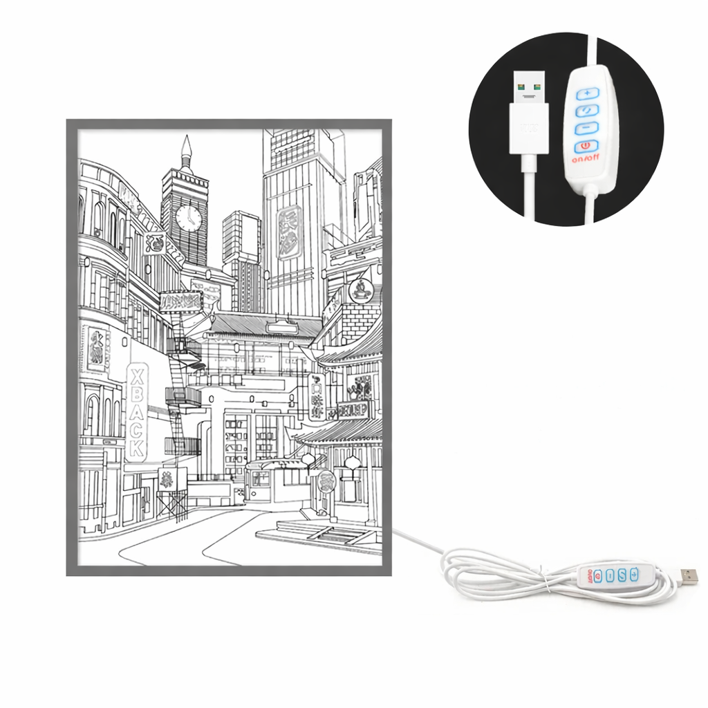 Moktan Sabai LED Cityscape Night View Light Painting USB Dimmable Wall Art Lamp Home Decor 31 x 22 cm