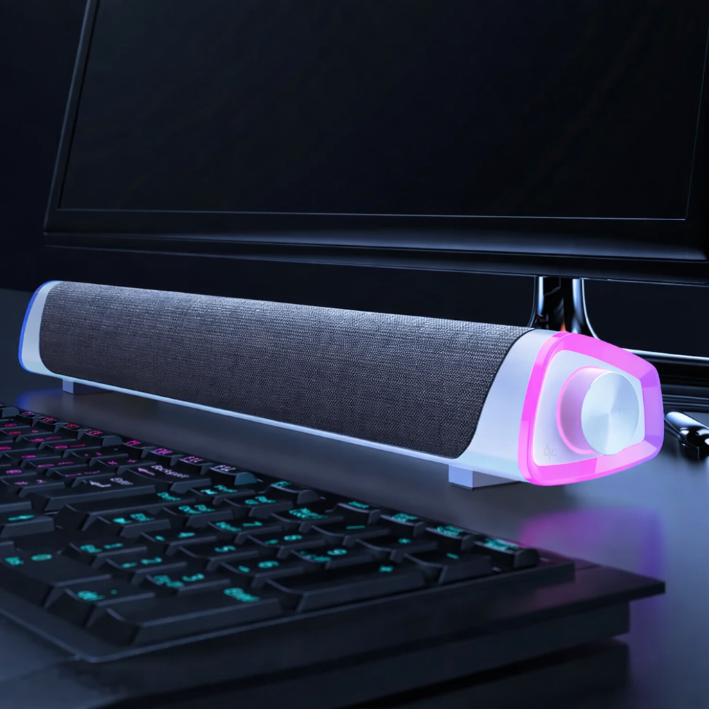 Moktan Sabai 4D Computer Bluetooth Speaker Bar – Stereo Sound Subwoofer for PC, Laptop & Mac Bluetooth White Speaker