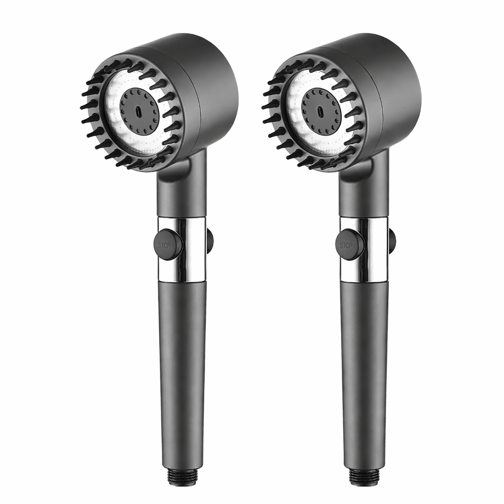 Moktan Sabai High Pressure Handheld Shower Head 3 Modes Filter Spa Spray with ON/OFF Water Save Grey 2pcs