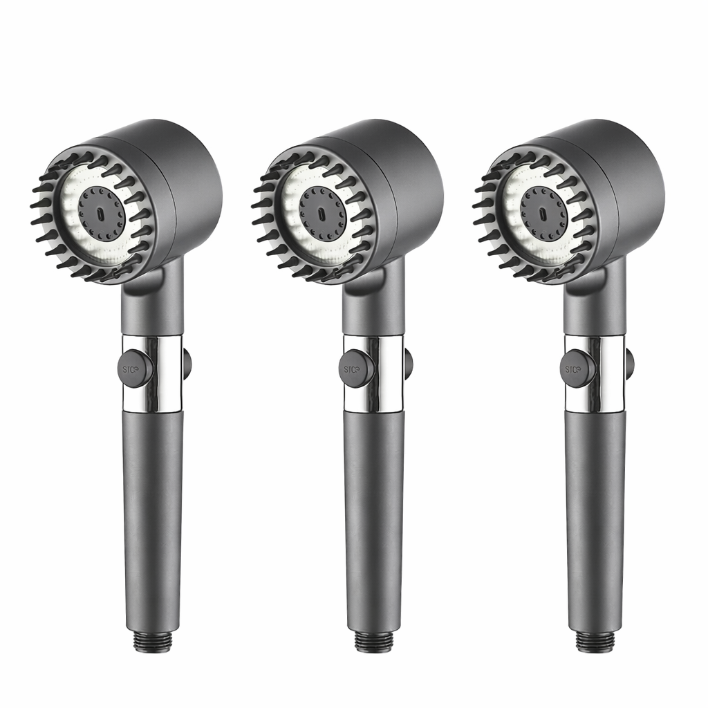 Moktan Sabai High Pressure Handheld Shower Head 3 Modes Filter Spa Spray with ON/OFF Water Save Grey 3pcs