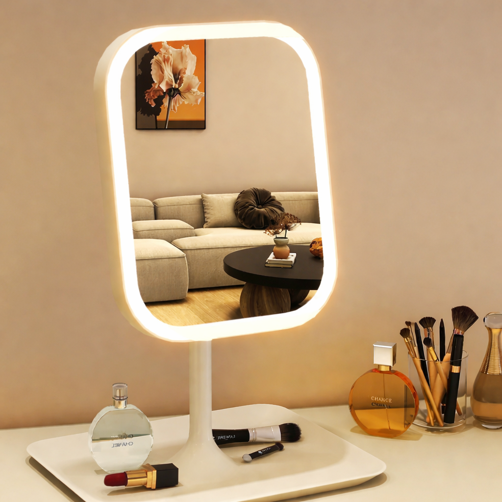 Moktan Sabai LED Makeup Vanity Mirror with 3 Color Lights – Touch Control for Bedroom & Desk White