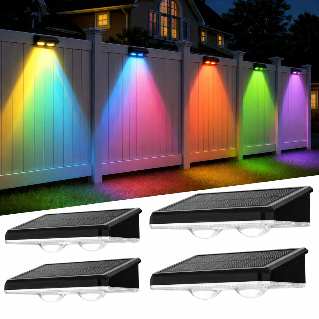 Moktan Sabai Solar Fence Lights Outdoor – Multicolor Wall Lights for Garden, Yard, Holiday Decor 8 pcs (9modes)