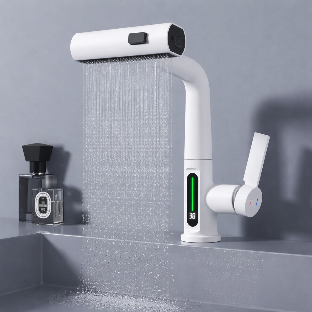 Moktan Sabai Pull Out Waterfall Kitchen Faucet Digital Display Hot Cold Mixer Sink Tap