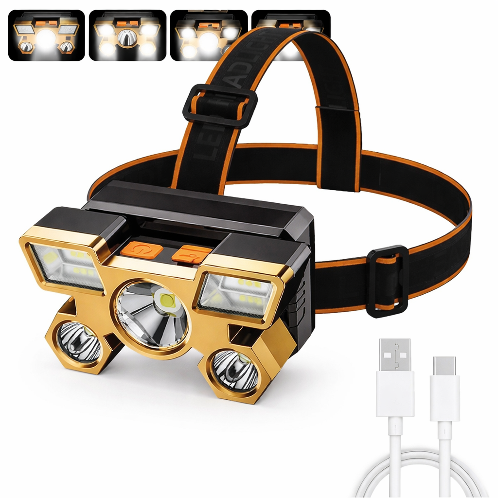 Moktan Sabai Rechargeable LED Headlamp for Fishing, Camping, Hiking – Powerful Head Flashlight