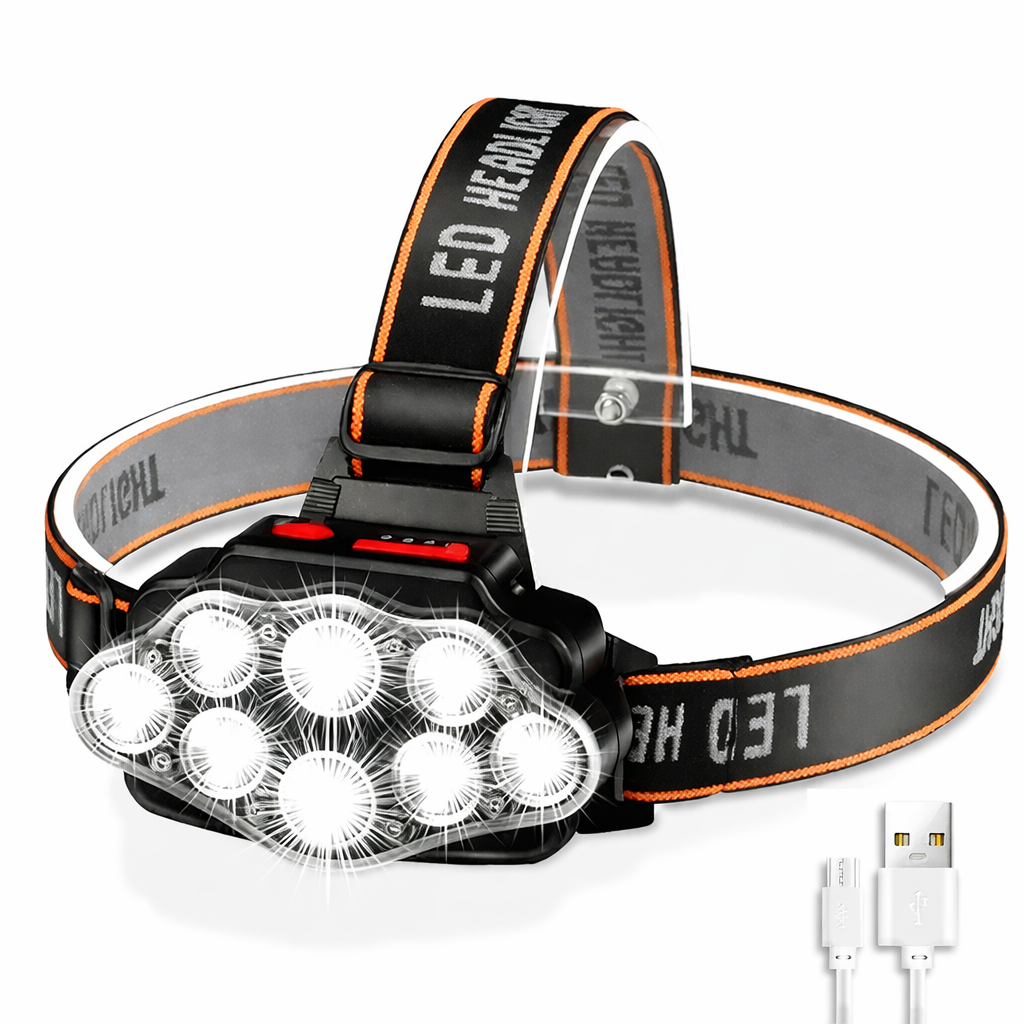 Moktan Sabai 8 LED Rechargeable Headlamp Powerful Headlight for Camping Fishing Hiking 8LED