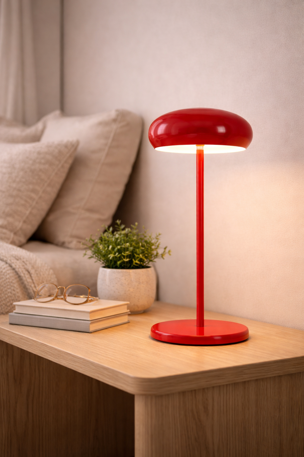 Moktan Sabai Rechargeable LED Desk Lamp | Romantic Ambient Bedside Outdoor Table Light Baseball Light-Red