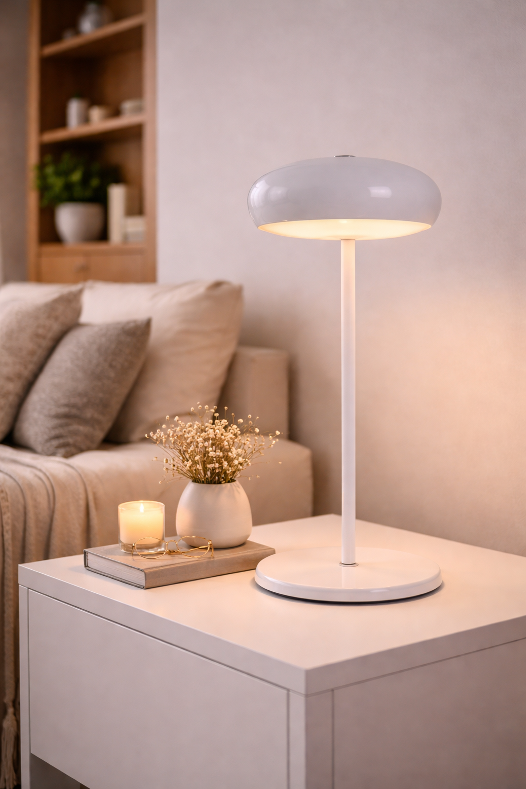 Moktan Sabai Rechargeable LED Desk Lamp | Romantic Ambient Bedside Outdoor Table Light Baseball Light-White