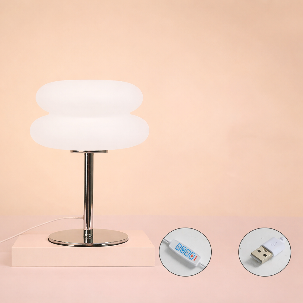 Moktan Sabai Creamy Style Bedside Table Lamp USB Plug 3 Color Dimmable Living Room Light B -style USB plug