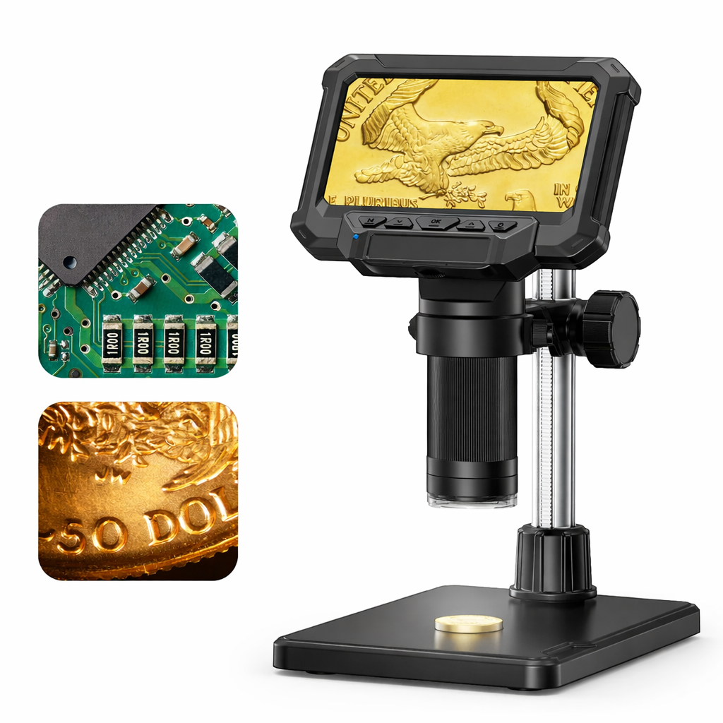 Moktan Sabai 1600X Digital Microscope 4.3 Inch IPS Screen Coin Magnifier 1080P LED
