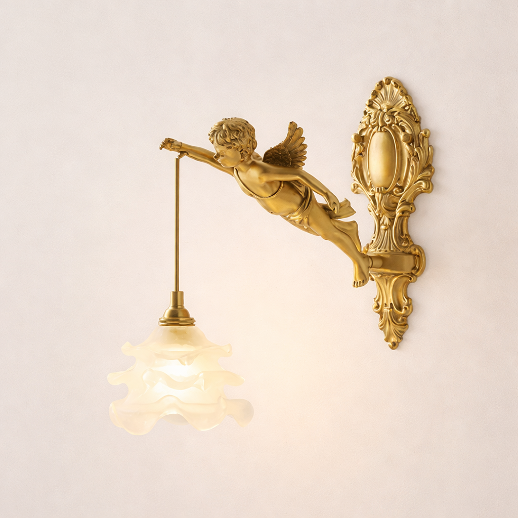 Moktan Sabai Brass Angel Wall Lamp Crystal Sconce Light Bedside Balcony Corridor Porch Decor Flower Left