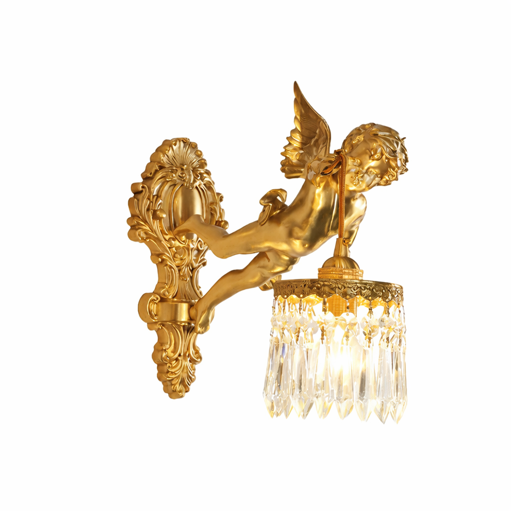 Moktan Sabai Brass Angel Wall Lamp Crystal Sconce Light Bedside Balcony Corridor Porch Decor Crystal Right