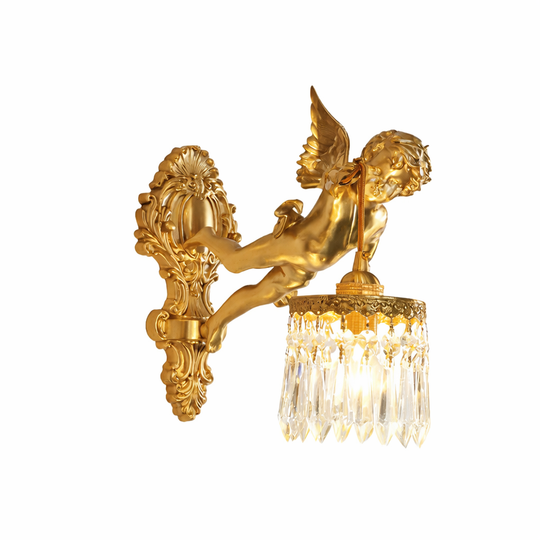 Moktan Sabai Brass Angel Wall Lamp Crystal Sconce Light Bedside Balcony Corridor Porch Decor Crystal Right