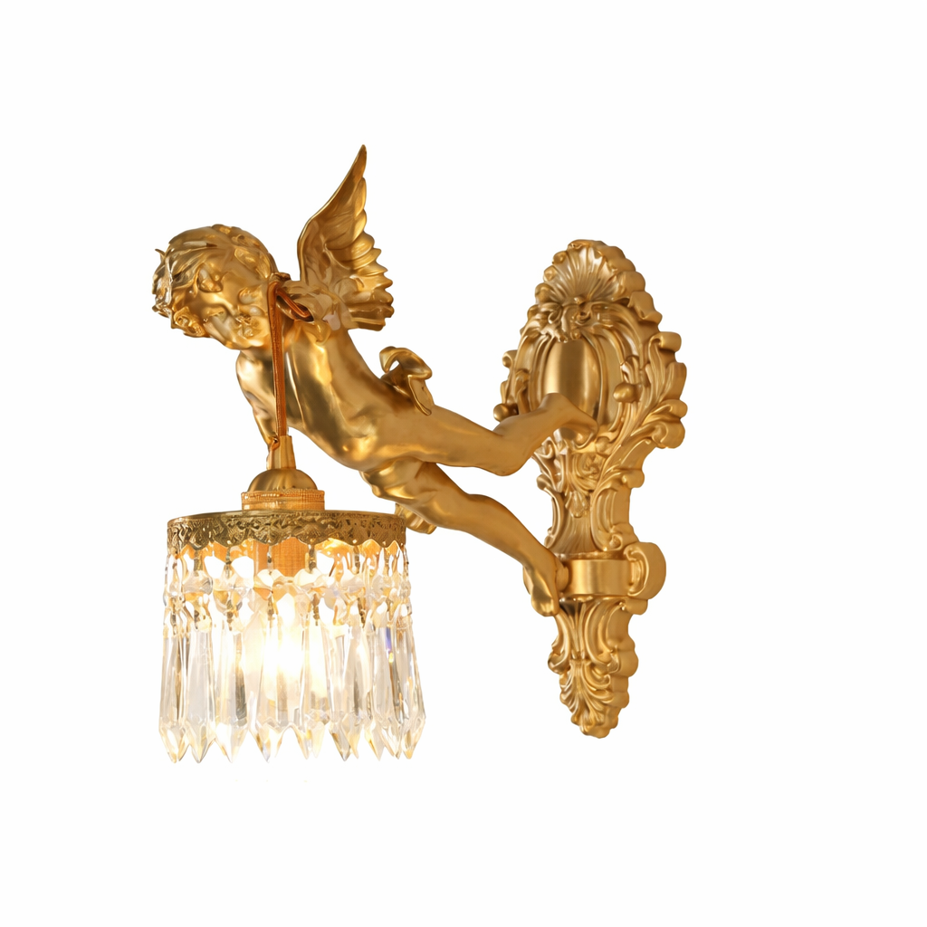 Moktan Sabai Brass Angel Wall Lamp Crystal Sconce Light Bedside Balcony Corridor Porch Decor Crystal Left