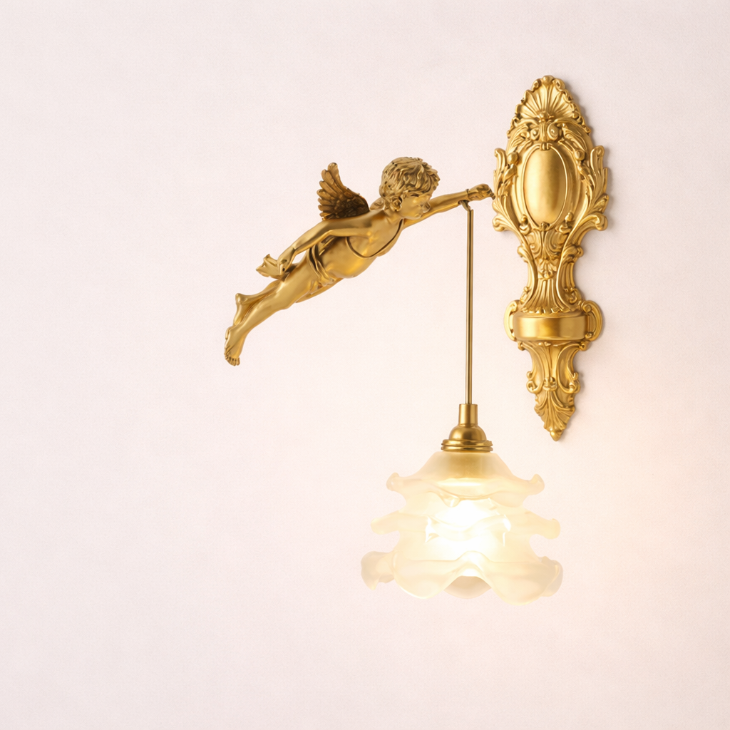 Moktan Sabai Brass Angel Wall Lamp Crystal Sconce Light Bedside Balcony Corridor Porch Decor Flower Right