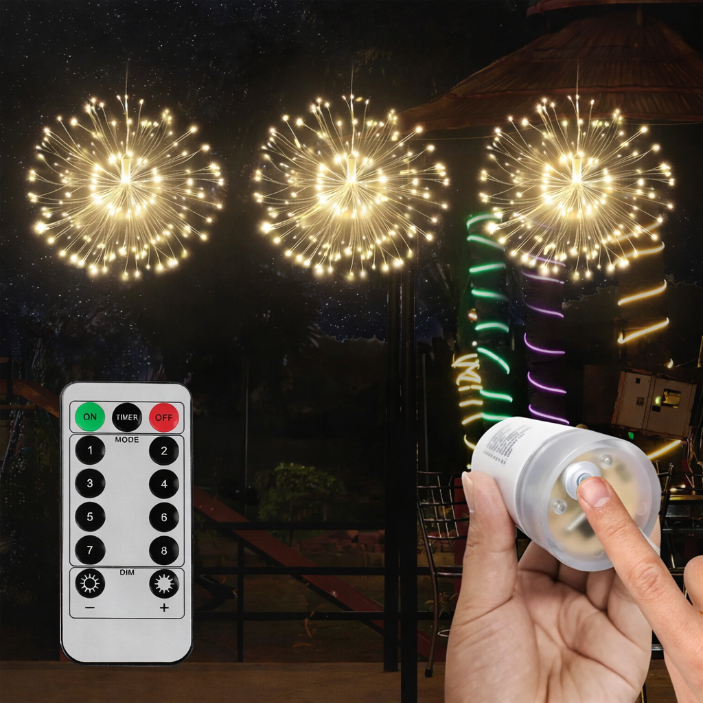 Moktan Sabai LED Firework Fairy Lights Copper Wire Starburst 8 Modes Remote Outdoor Decor Warm White 1PCS