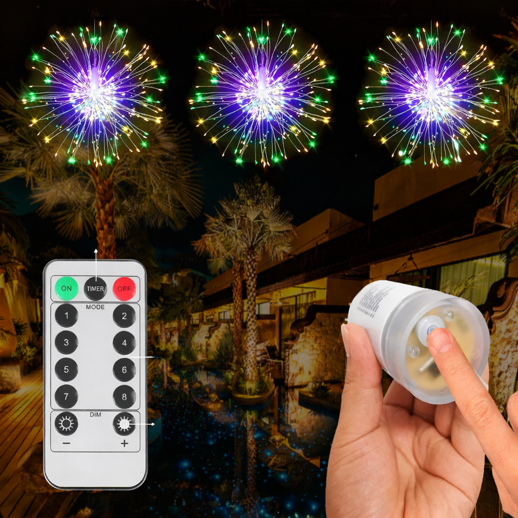 Moktan Sabai LED Firework Fairy Lights Copper Wire Starburst 8 Modes Remote Outdoor Decor Multicolor 1PCS