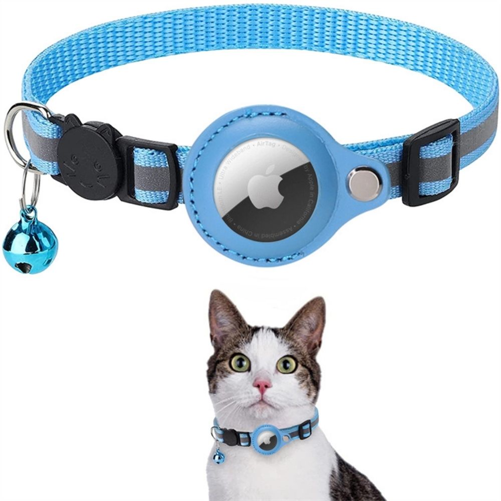 Moktan Sabai Reflective Cat Collar with GPS Tracker Holder Breakaway Safety Collar Light Blue