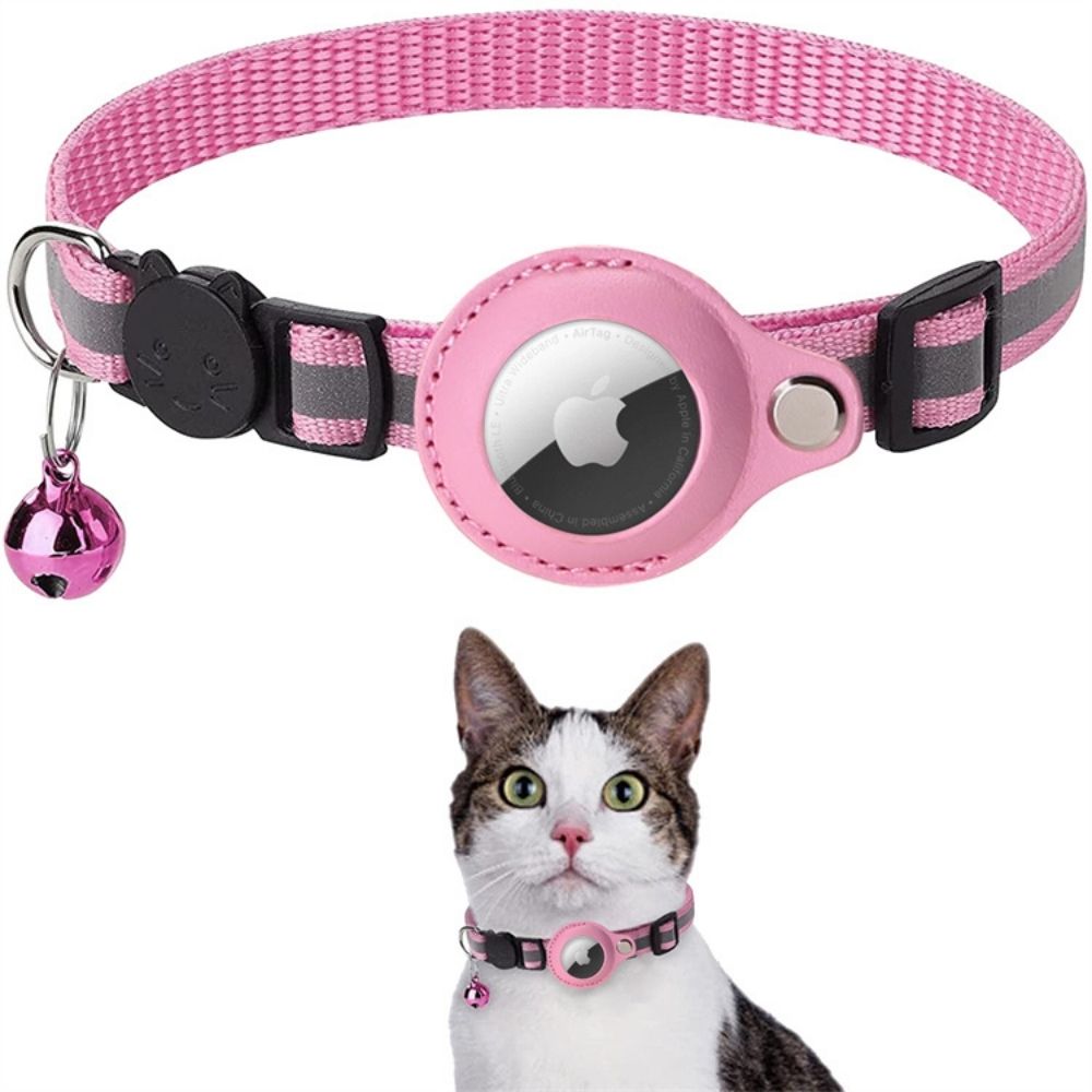 Moktan Sabai Reflective Cat Collar with GPS Tracker Holder Breakaway Safety Collar Rose