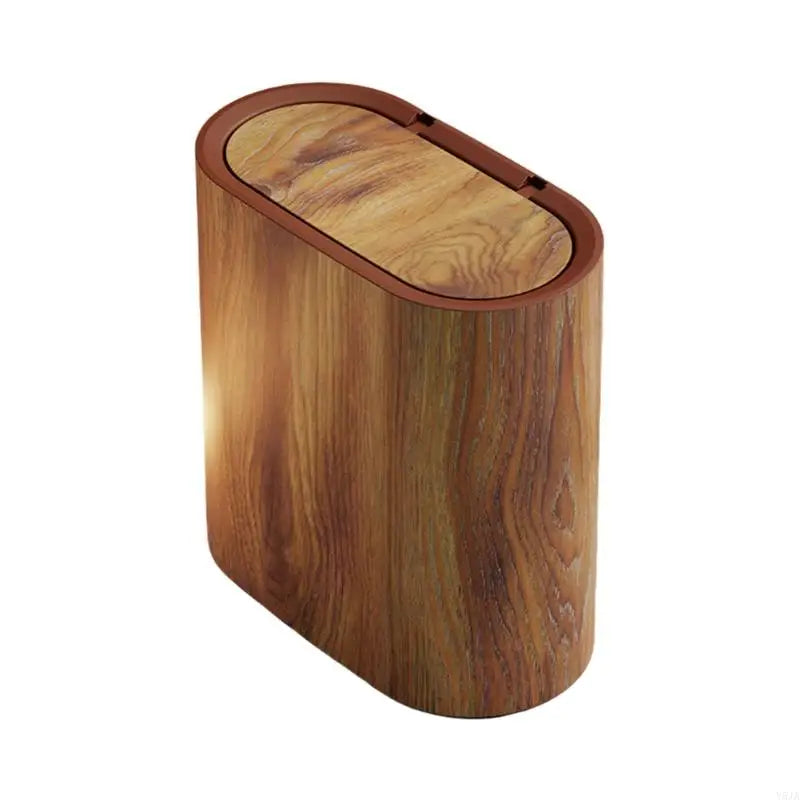 Moktan Sabai Small Trash Can with Lid | Odor Blocking Bathroom Bin Wood Grain