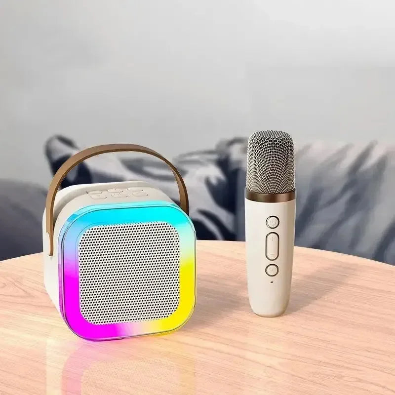 Moktan Sabai Bluetooth Karaoke Machine for Kids & Family with Wireless Mics LED Lights Beige 1 Mic