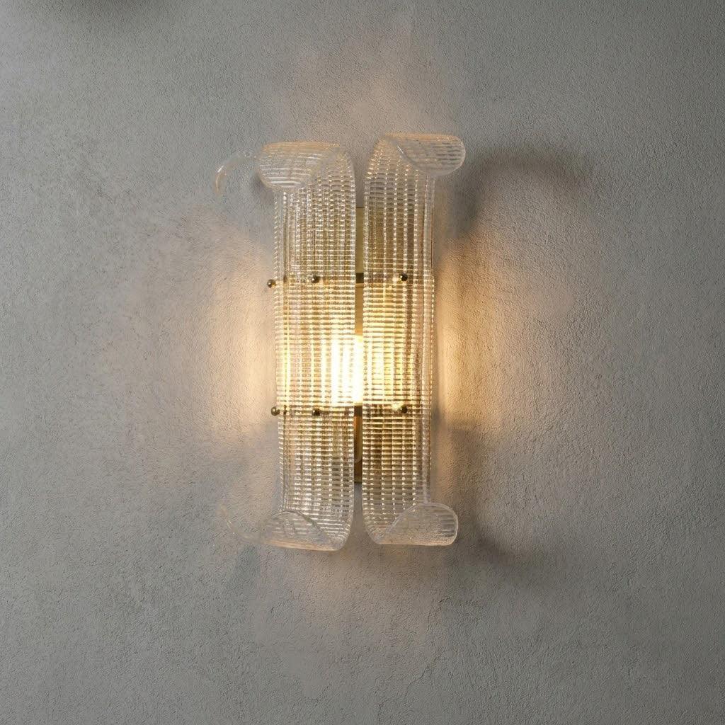 Moktan Sabai Curved Glass Drum Wall Lamp – Vintage Gold Black Grid Glass Sconce E12/E14