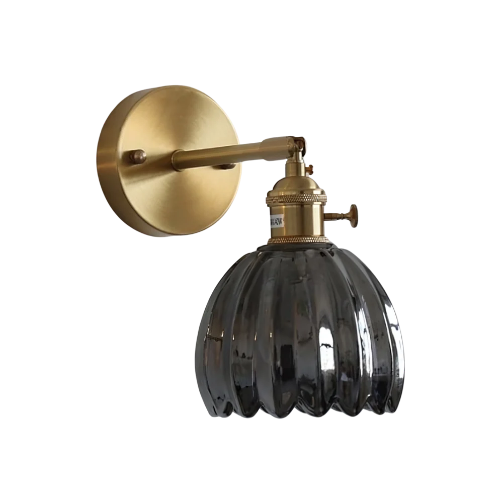 Moktan Sabai Vintage Brass Tulip Glass Wall Sconce 1-Light Classic Wall Light Deep Black Wrought Iron Version Bulb Not Included