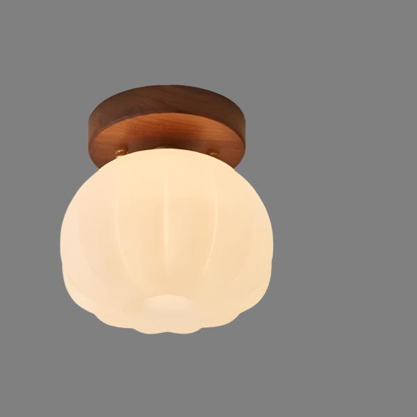 Moktan Sabai Pumpkin Flush Mount Ceiling Light Modern Round LED Ceiling Lamp B- Walnut Wood