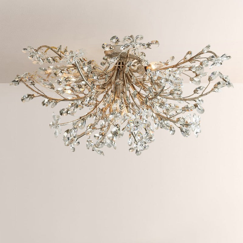 Moktan Sabai Crystal Floral Chandelier 28" 4-Light E12 Iron Ceiling Fixture SILVER 28"