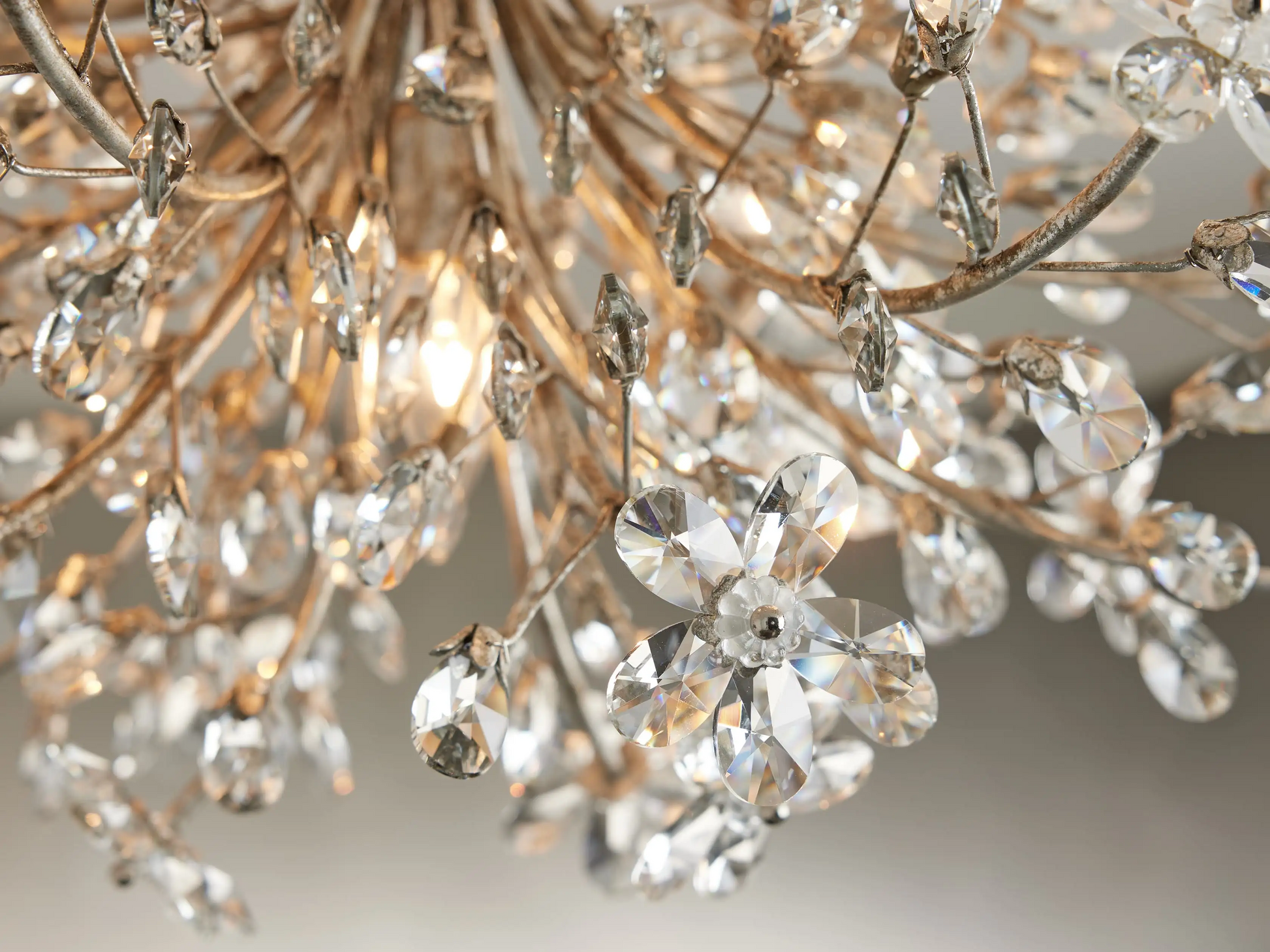 Moktan Sabai Crystal Floral Chandelier 28" 4-Light E12 Iron Ceiling Fixture