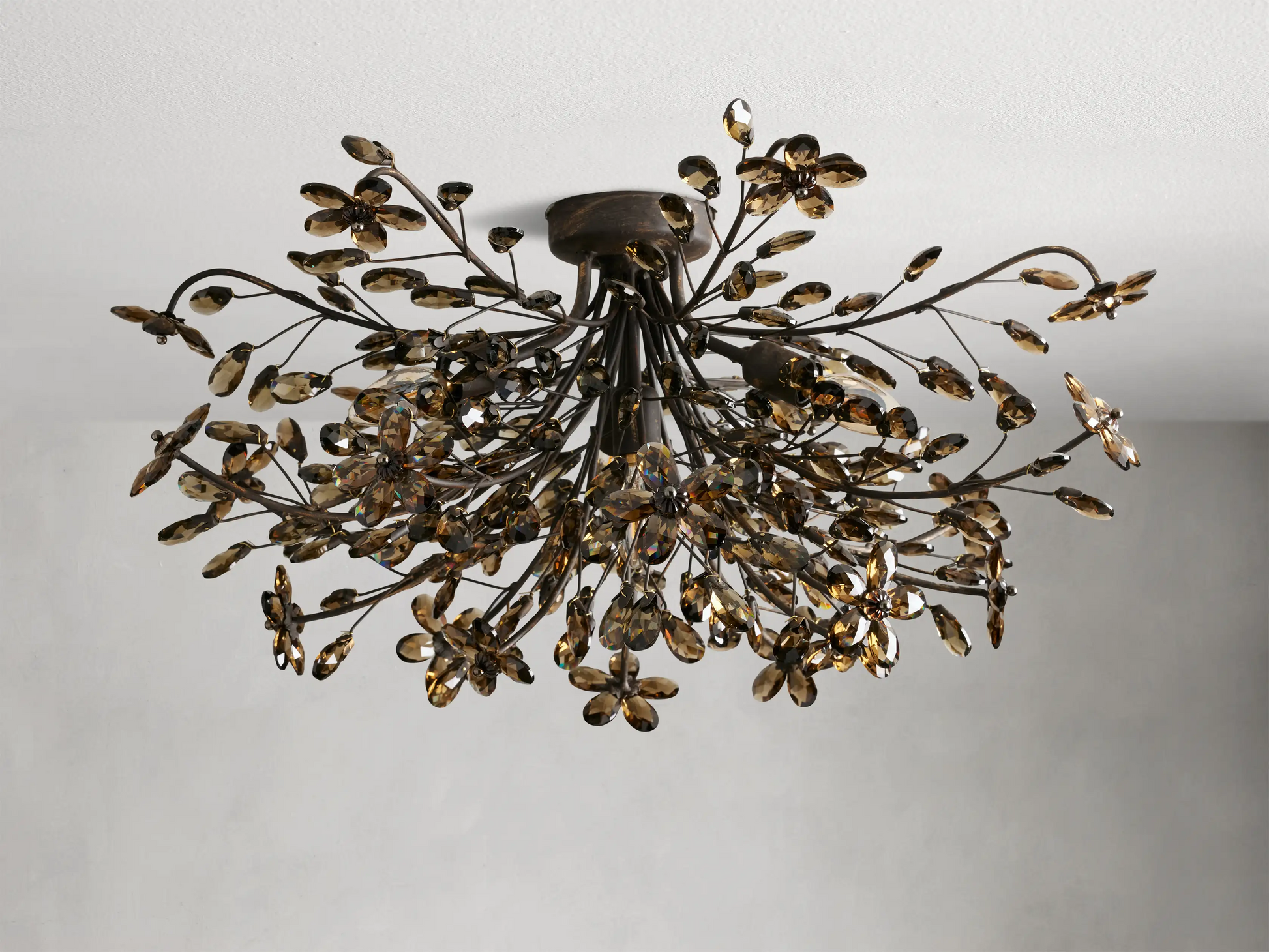 Moktan Sabai Crystal Floral Chandelier 28" 4-Light E12 Iron Ceiling Fixture