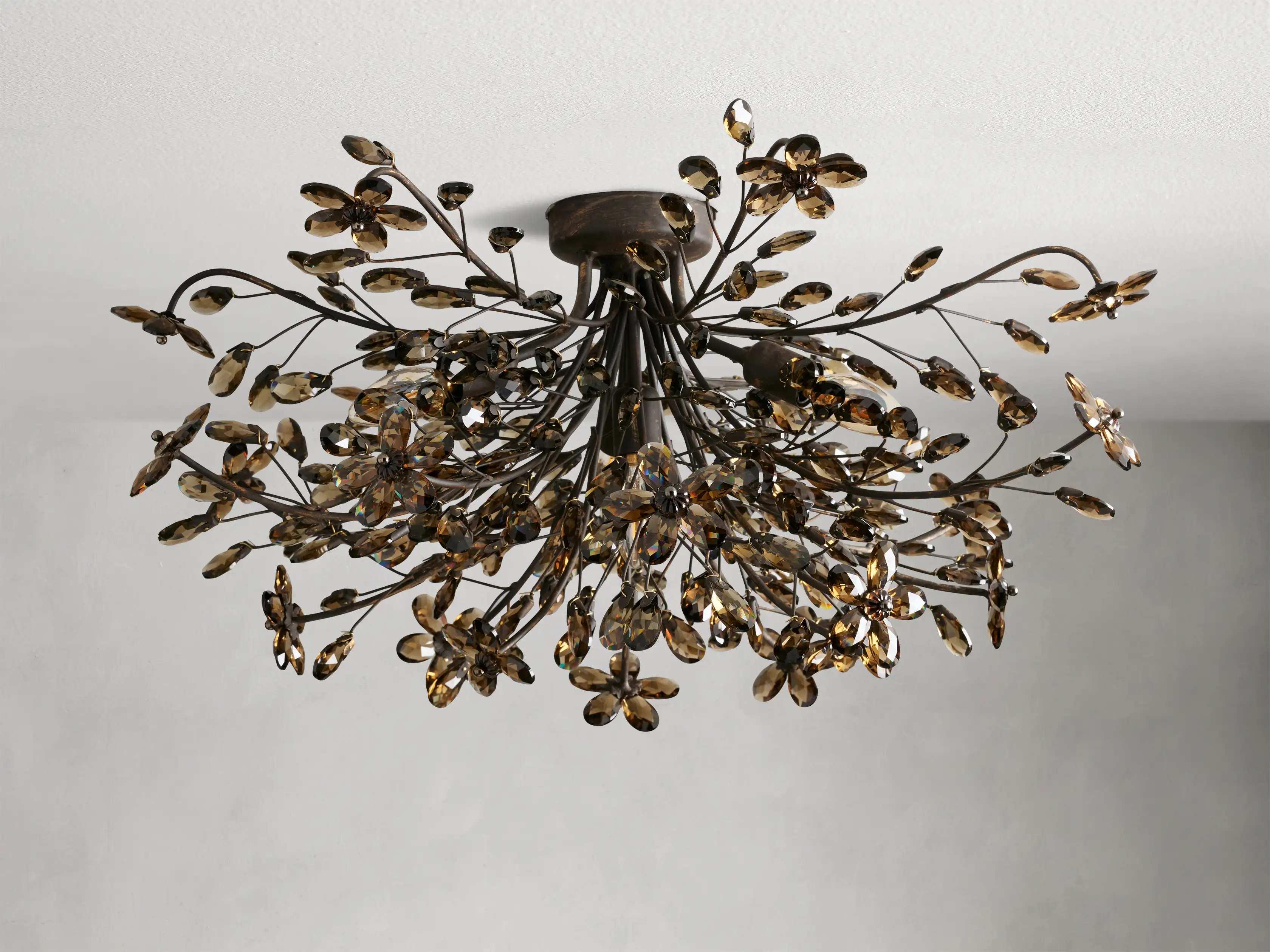 Moktan Sabai Crystal Floral Chandelier 28" 4-Light E12 Iron Ceiling Fixture