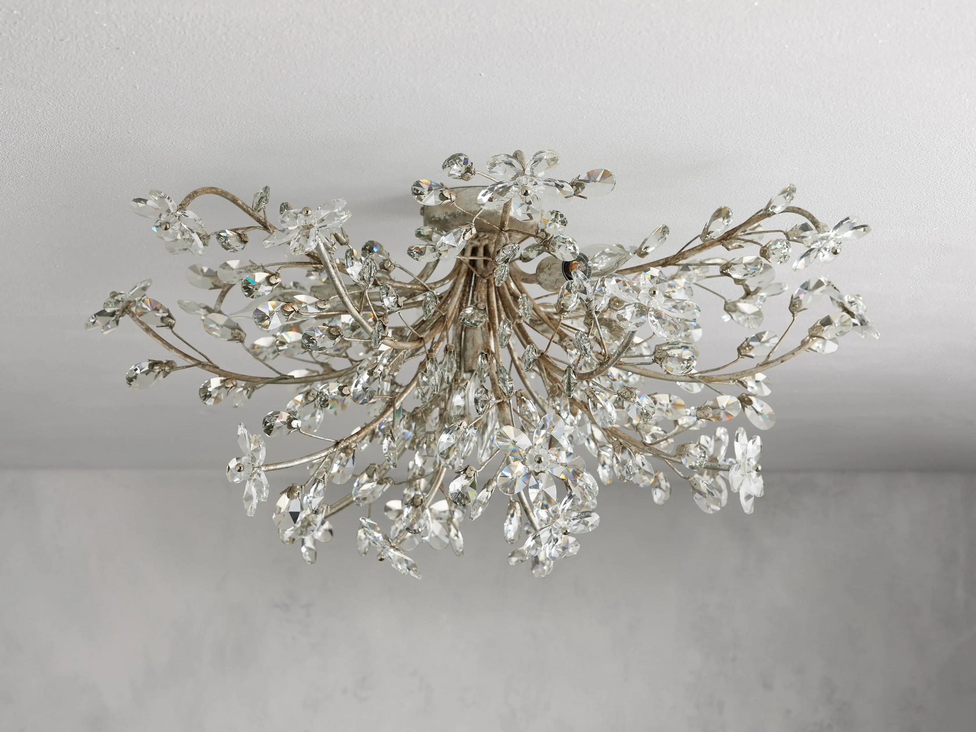 Moktan Sabai Crystal Floral Chandelier 28" 4-Light E12 Iron Ceiling Fixture